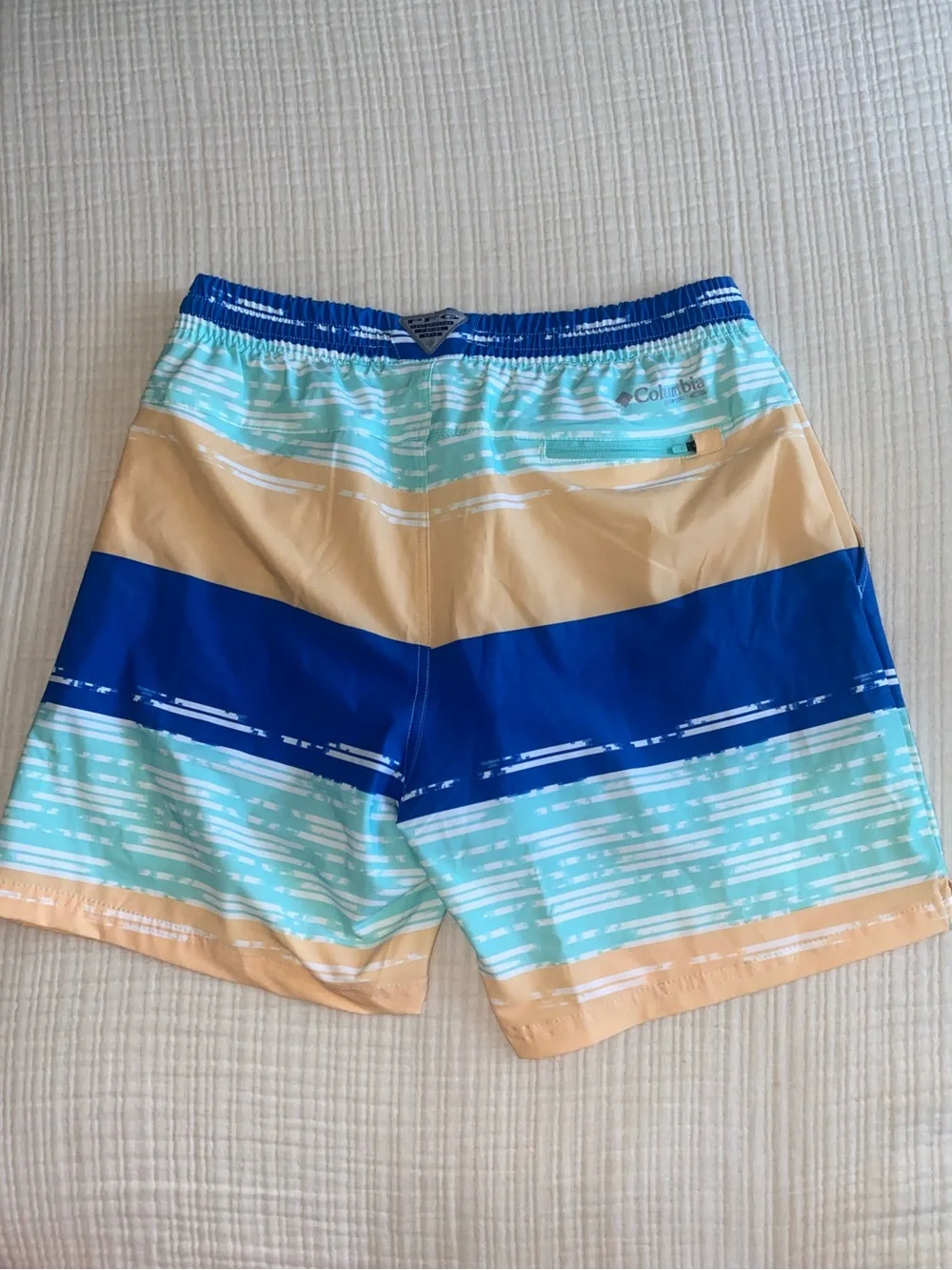 Columbia PFG Men’s M 6” Swim Trunks Blue Aqua Tan Striped